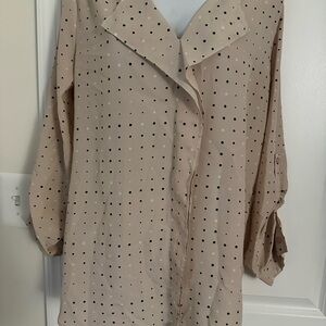 Ann Taylor Beige and Black Polka Dot Button Down Shirt